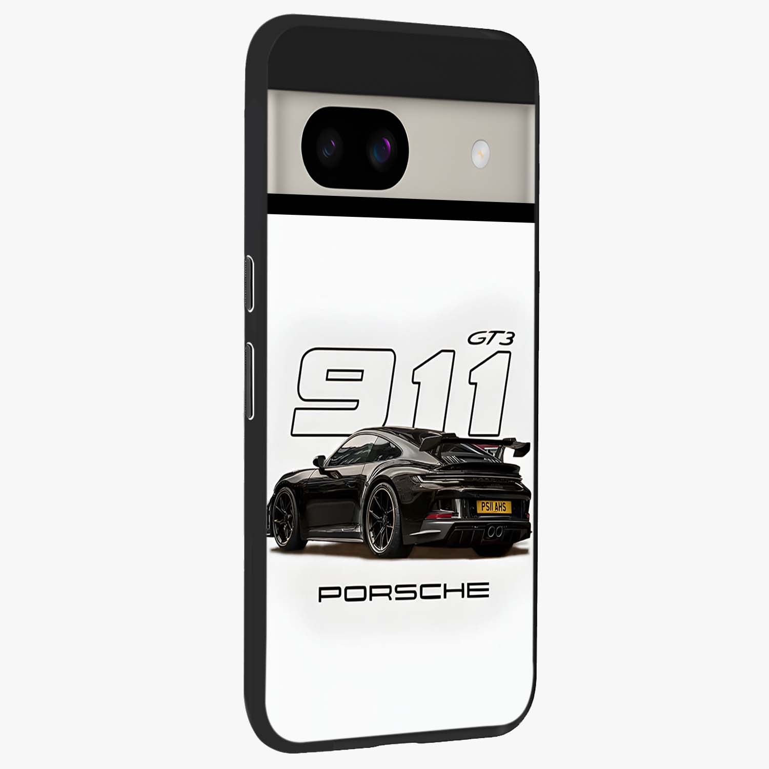 Turbo Legacy Icon Glass Case upright view showcasing bold racing inspired artwork with classic car theme.