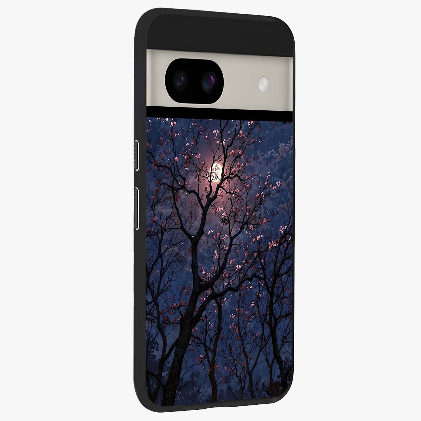 Twilight Sakura Serenade Glass Case upright view showcasing beautiful cherry blossom artwork with serene evening theme.