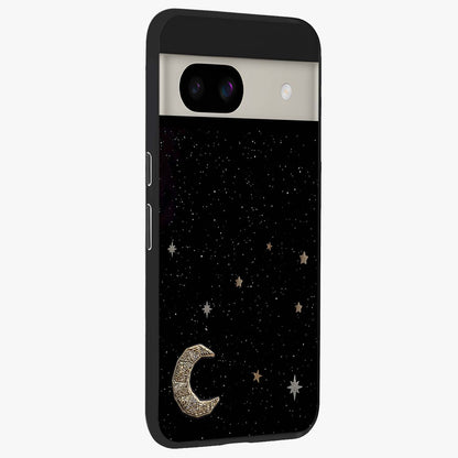 Twinkle Star With Half Moon Glass Case upright view showcasing glowing cosmic artwork with dreamy night theme.