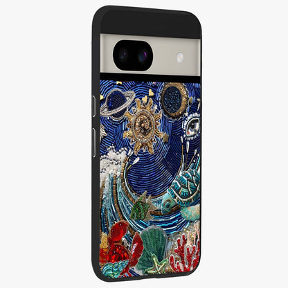 Universe Underwater Spark Glass Case upright view showcasing magical underwater galaxy artwork with vibrant cosmic theme.