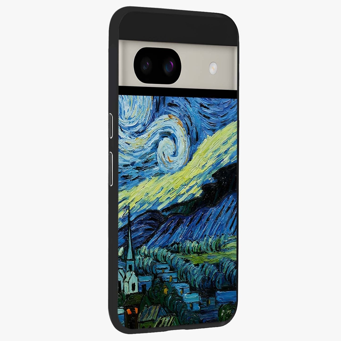Van Gogh Art Glass Case upright view showcasing expressive painting style artwork with timeless artistic theme.