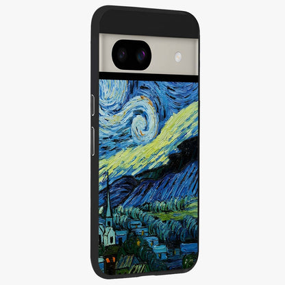 Van Gogh Art Glass Case upright view showcasing expressive painting style artwork with timeless artistic theme.