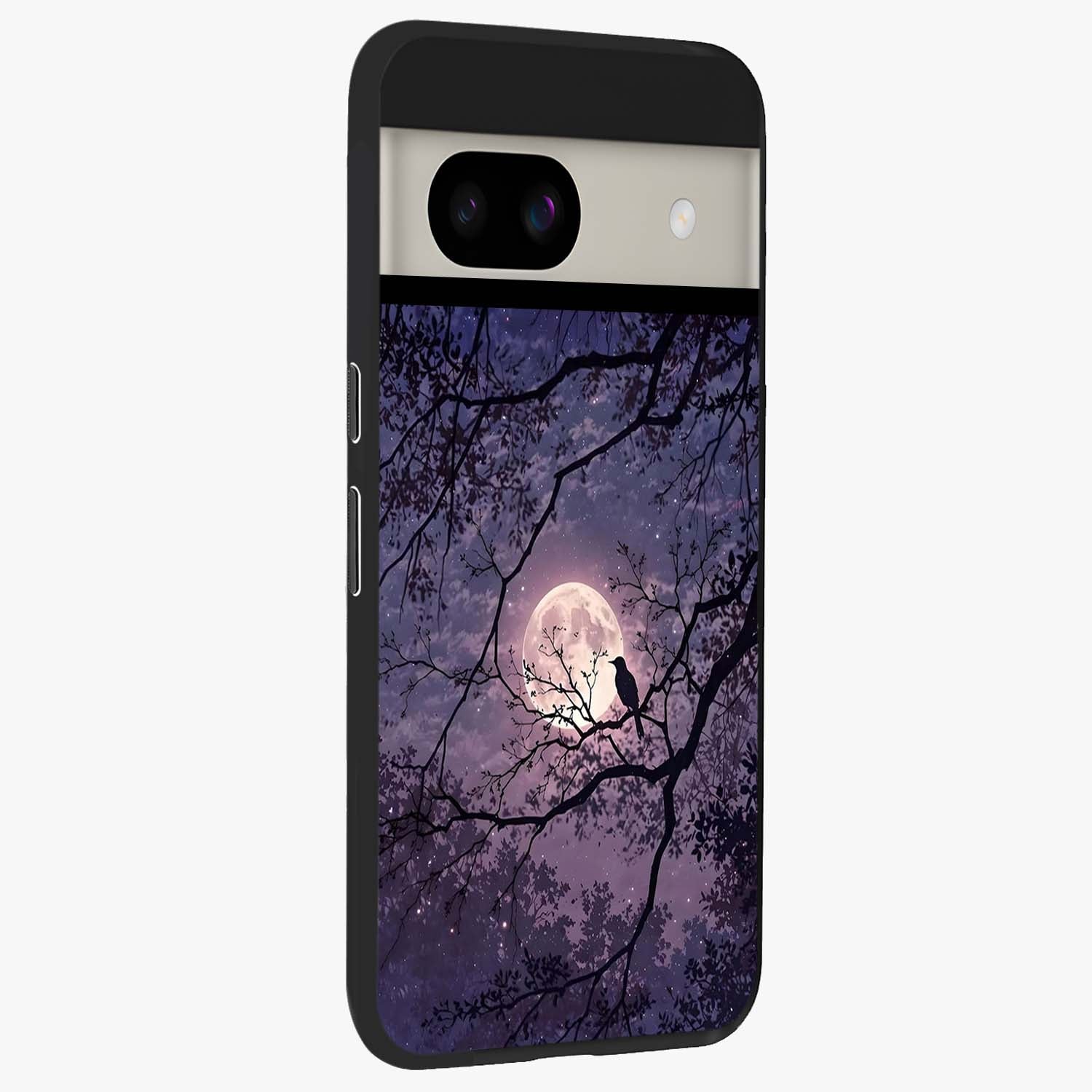 Whispering Moon Silence Glass Case upright view showcasing peaceful moon artwork with tranquil celestial theme.