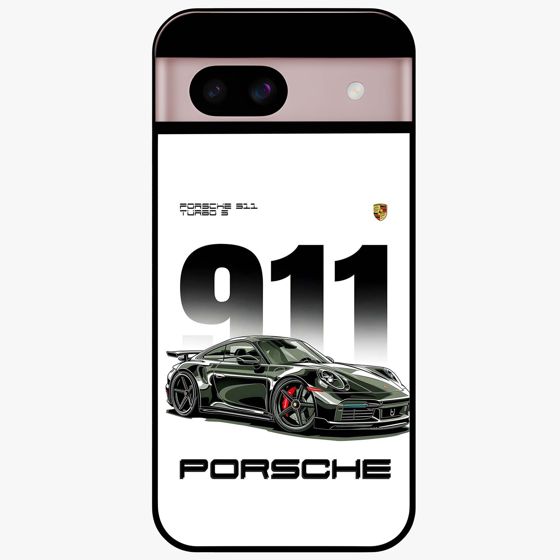911 Turbo Dominance Glass Case showing clean flat back view with bold 911 sports car artwork and glossy glass finish.