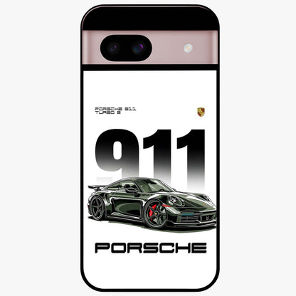 911 Turbo Dominance Glass Case showing clean flat back view with bold 911 sports car artwork and glossy glass finish.