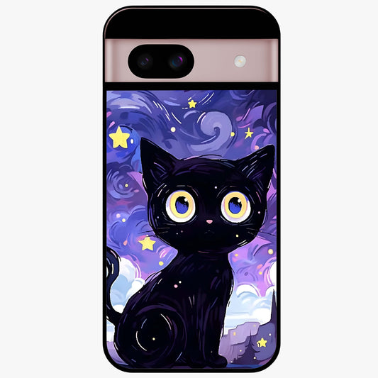 Abstract Cat Art Glass Case showing flat back view with artistic cat illustration and glossy glass finish.