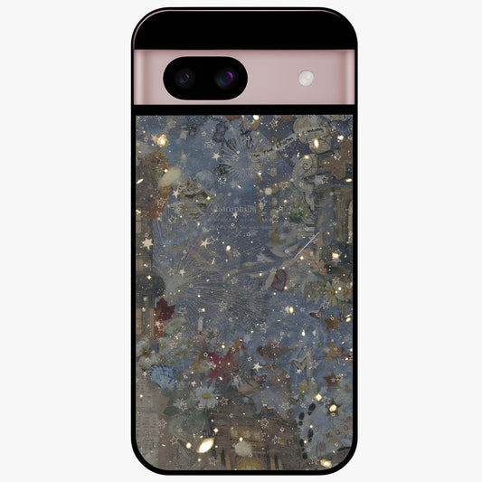 Aesthetic Astrolophia Glass Case showing flat back view with dreamy aesthetic design and glossy glass finish.