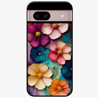 Artlyn Grace Flower Pattern Glass Case showing flat back view with elegant floral pattern artwork and glossy glass finish.