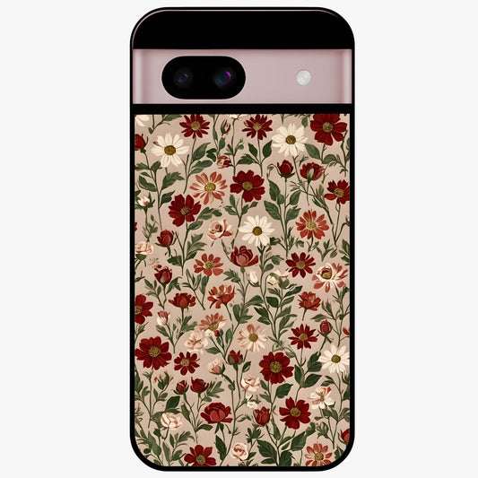 Biege Flower With Leaf Glass Case showing flat back view with soft beige floral artwork and glossy glass finish.