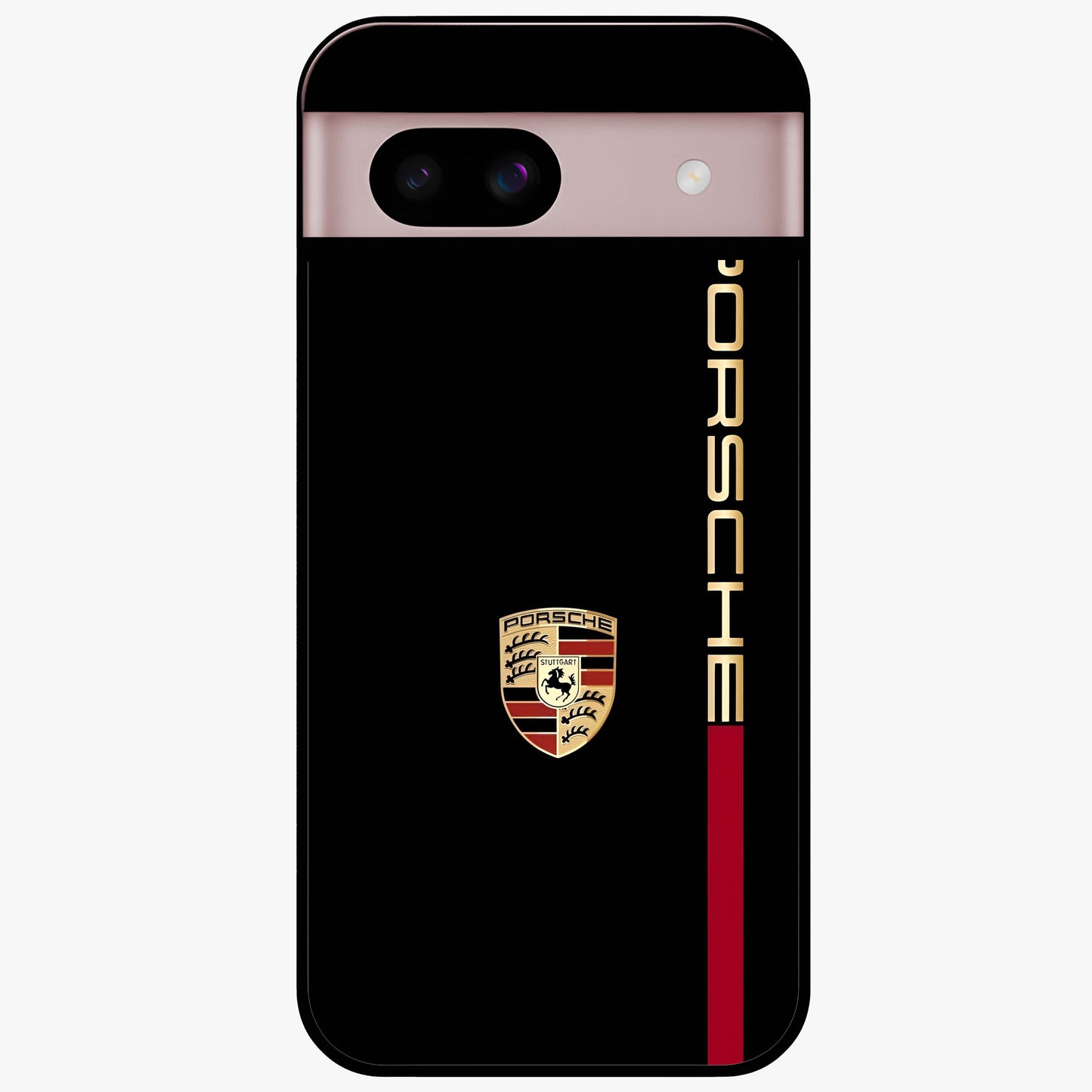 Black Minimal Porsche Glass Case showing flat back view with sleek minimal sports car artwork and glossy glass finish.