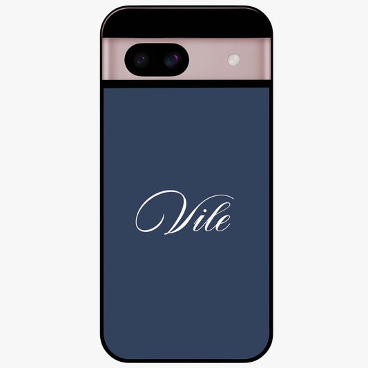 Blue Background Personalized Custom Name Glass Case showing flat back view with minimal blue background and custom name design.