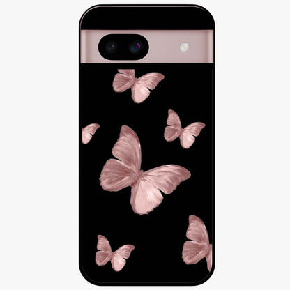 Butterfly Pattern Glass Case showing flat back view with elegant butterfly pattern artwork and glossy glass finish.