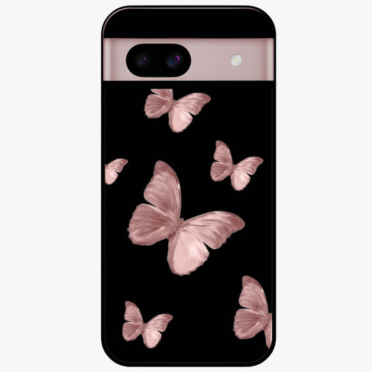 Butterfly Pattern Glass Case showing flat back view with elegant butterfly pattern artwork and glossy glass finish.