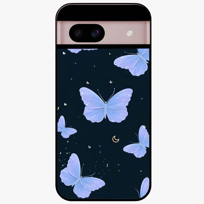Butterfly With Stars Pattern Glass Case showing flat back view with butterfly and star pattern artwork and glossy glass finish.