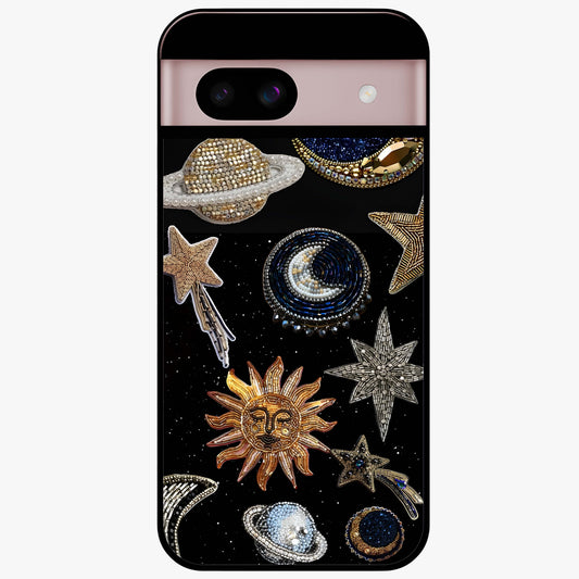 Celestial Gem Constellations Glass Case showing flat back view with sparkling constellation artwork and glossy glass finish.
