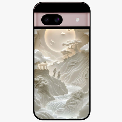 Celestial Origami Glass Case showing flat back view with artistic origami inspired celestial artwork and glossy glass finish.