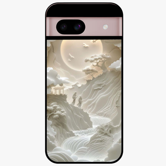 Celestial Origami Glass Case showing flat back view with artistic origami inspired celestial artwork and glossy glass finish.