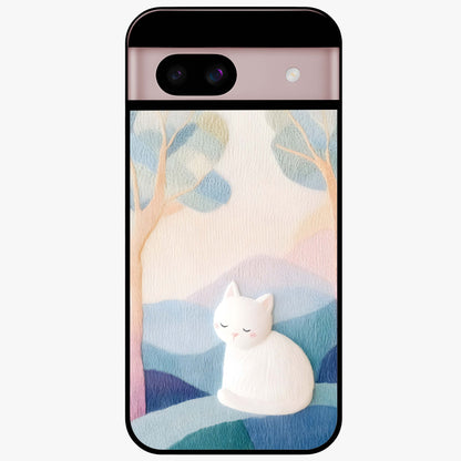 Cotton Dream Cat Glass Case showing flat back view with soft dreamy cat artwork and glossy glass finish.