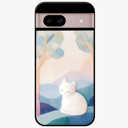 Cotton Dream Cat Glass Case showing flat back view with soft dreamy cat artwork and glossy glass finish.