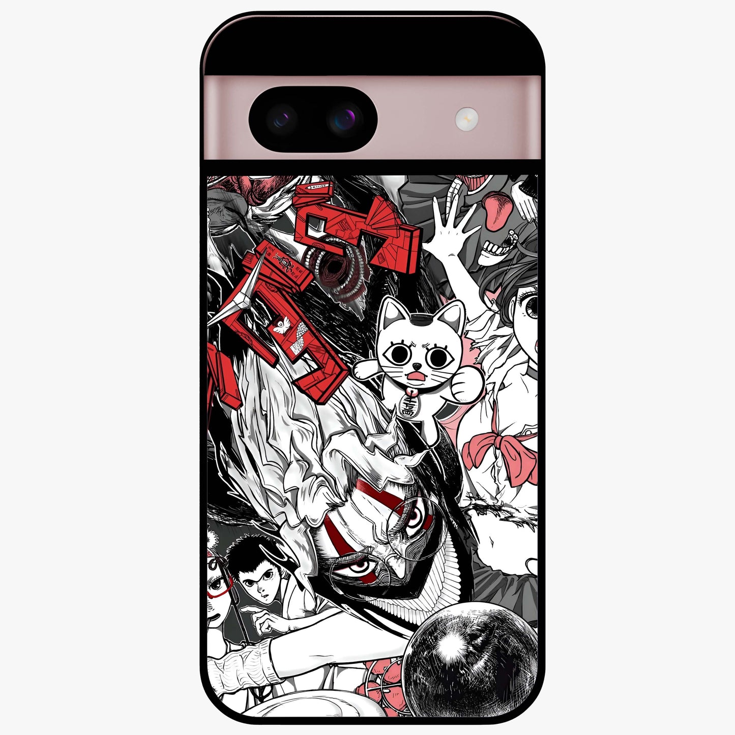 Crimson Chaos Panel Glass Case showing flat back view with bold crimson abstract artwork and glossy glass finish.