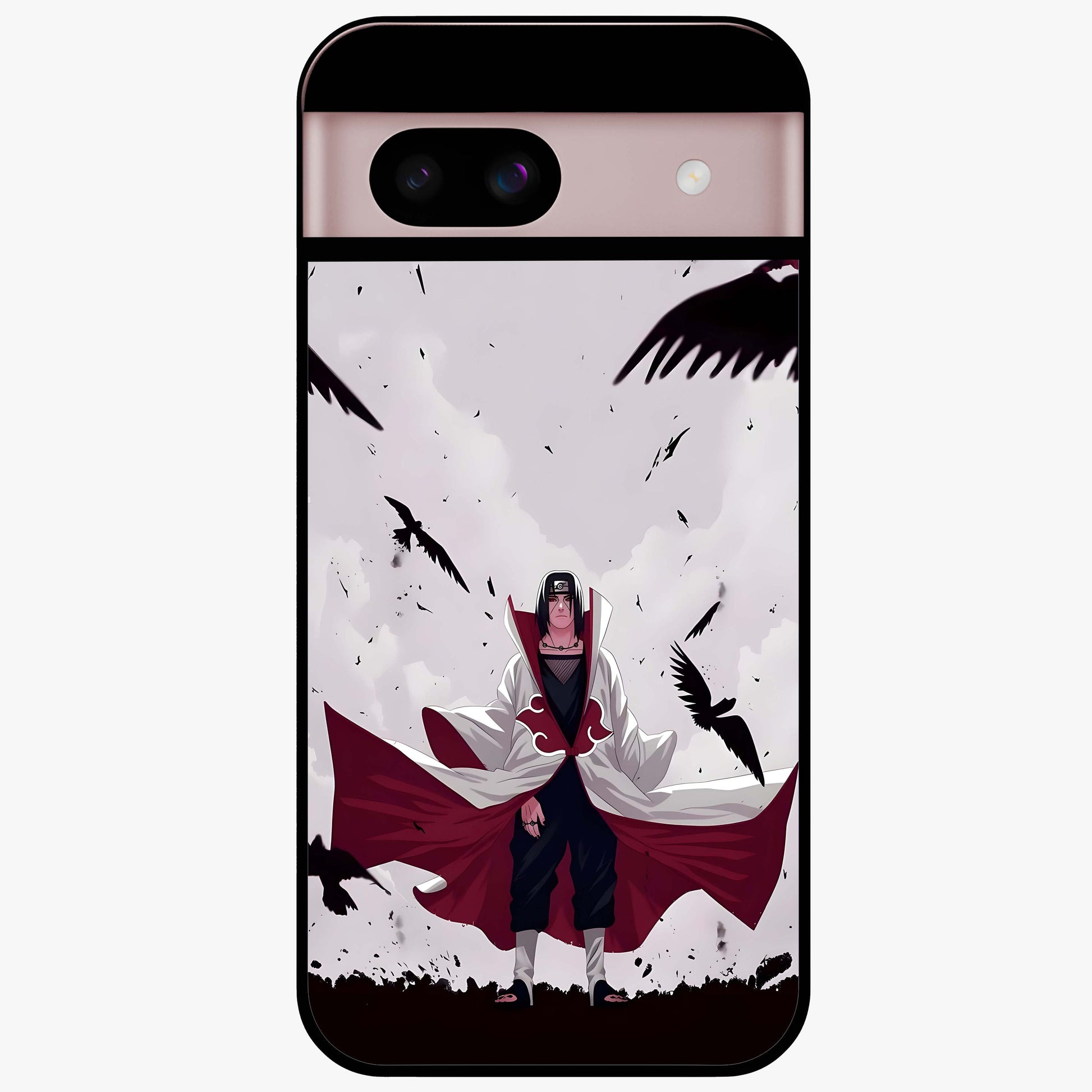 Crimson Crow Ascension Glass Case showing flat back view with mystical crow artwork and glossy glass finish.