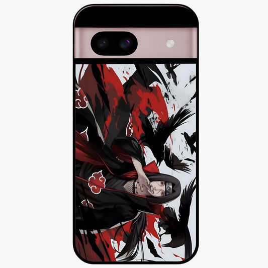 Crimson Crow Illusion Glass Case showing flat back view with artistic crow illusion artwork and glossy glass finish.