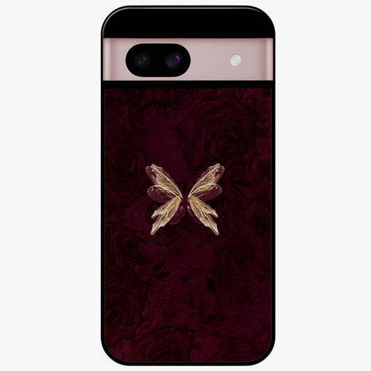 Crimson Fade Butterfly Glass Case showing flat back view with fading butterfly artwork and glossy glass finish.