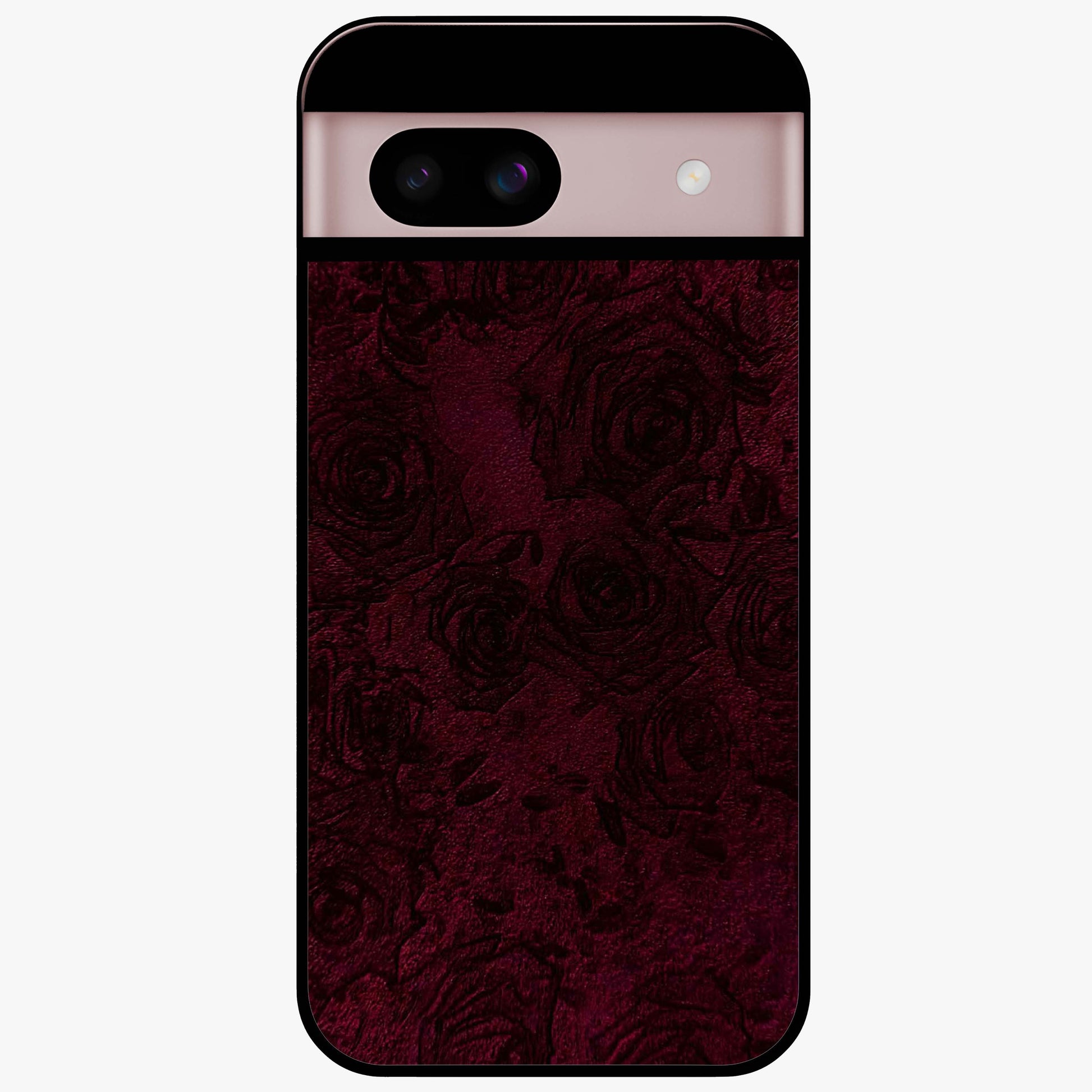 Crimson Fade Flow Glass Case showing flat back view with flowing crimson gradient artwork and glossy glass finish.