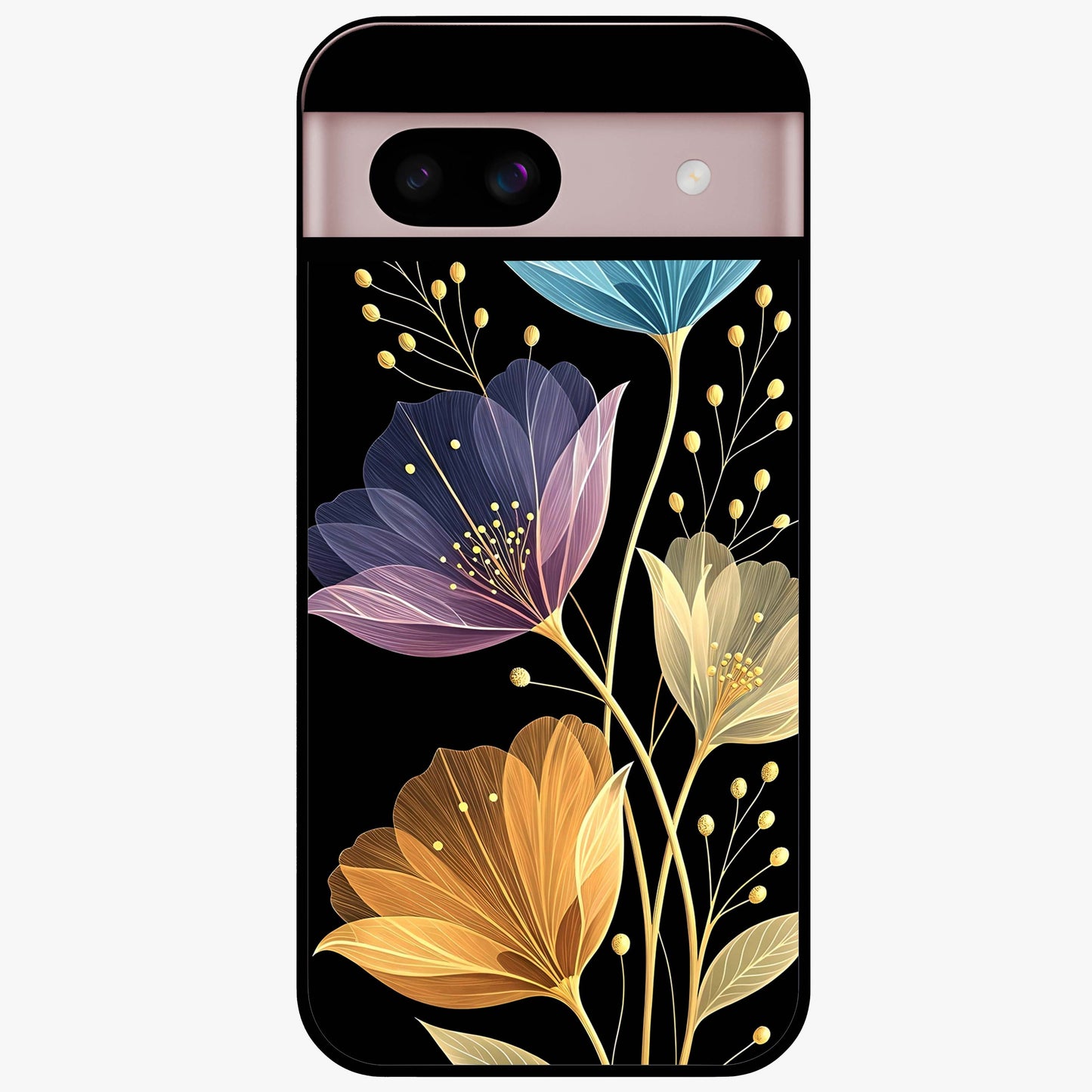 Delicate Multicolor Flowers Glass Case showing flat back view with vibrant floral artwork and glossy glass finish.
