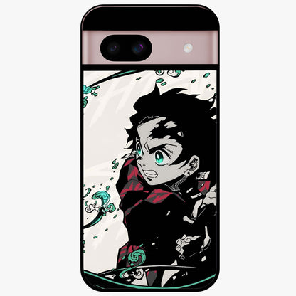 Demon Slayer Glass Case showing flat back view with bold anime inspired artwork and glossy glass finish.