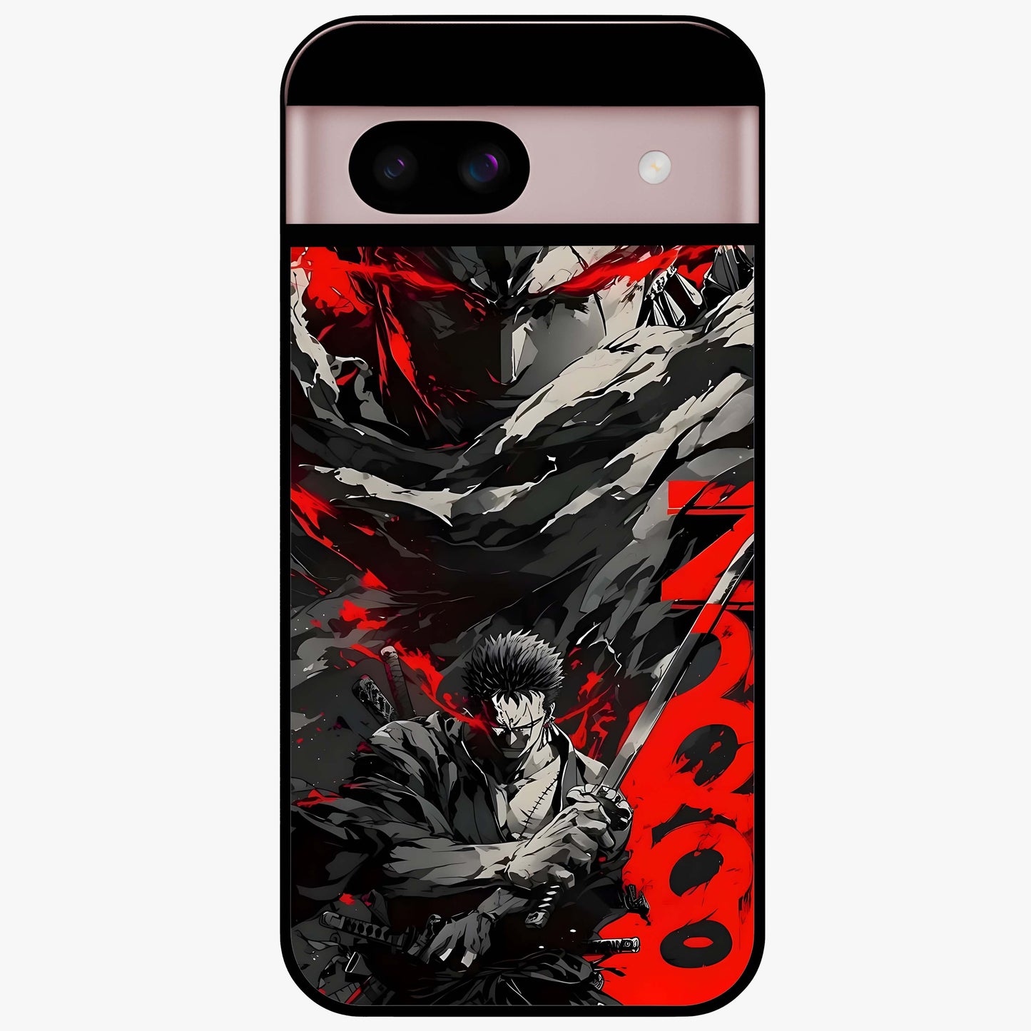 Demon Sword Resolve Glass Case showing flat back view with fierce sword warrior artwork and glossy glass finish.