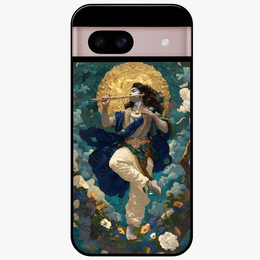 Divine Krishna Art Glass Case showing flat back view with Lord Krishna artwork and glossy glass finish.