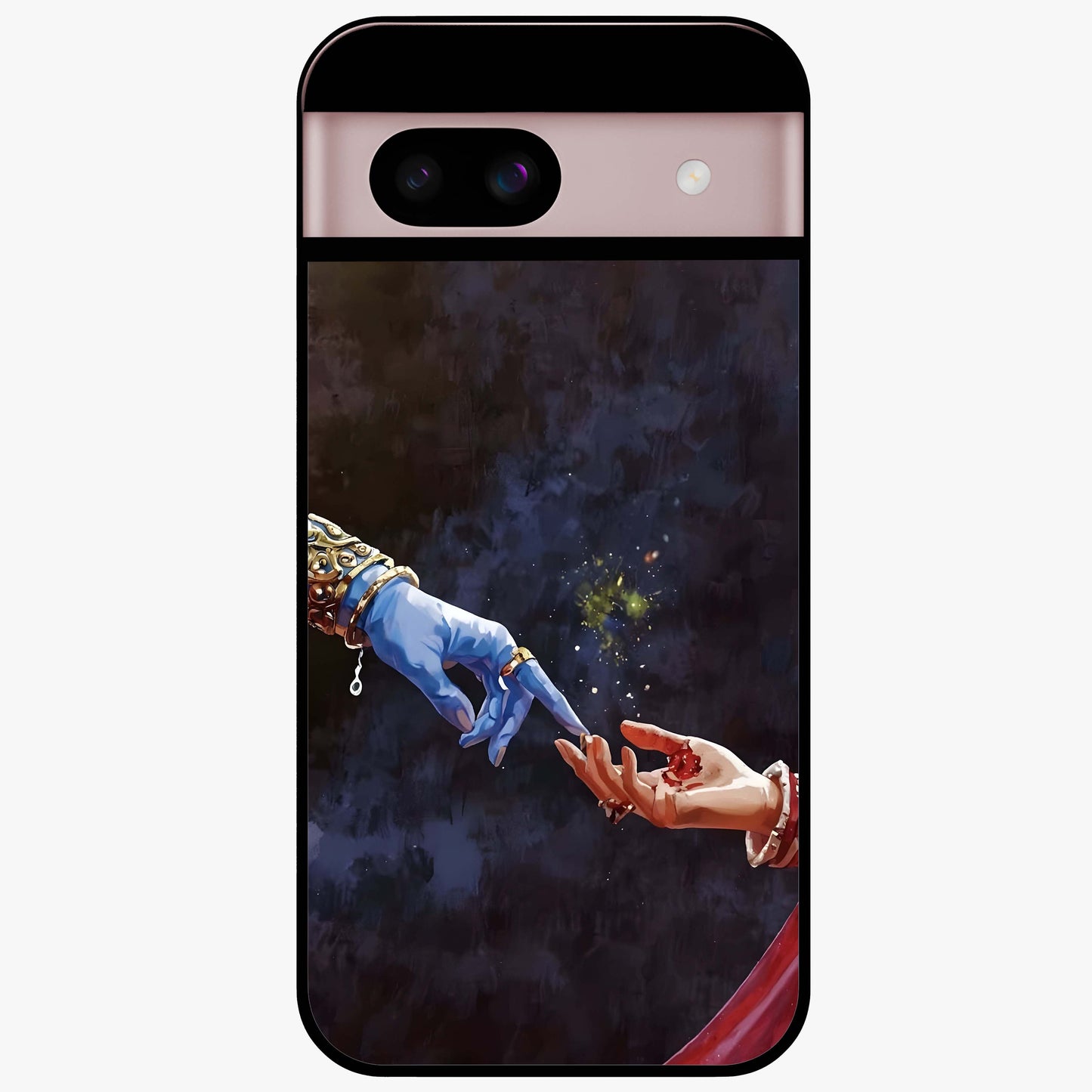 Divine Touch Eternal Glass Case showing flat back view with spiritual themed artwork and glossy glass finish.