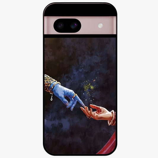 Divine Touch Eternal Glass Case showing flat back view with spiritual themed artwork and glossy glass finish.