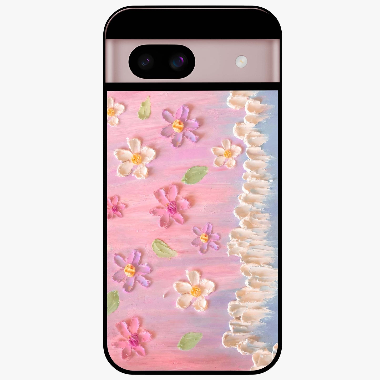 Dreamy Painted Garden Glass Case showing flat back view with artistic painted floral garden artwork and glossy glass finish.