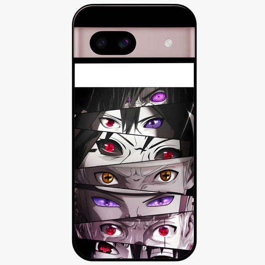 Eyes of Destiny Glass Case showing flat back view with striking eye themed artwork and glossy glass finish.
