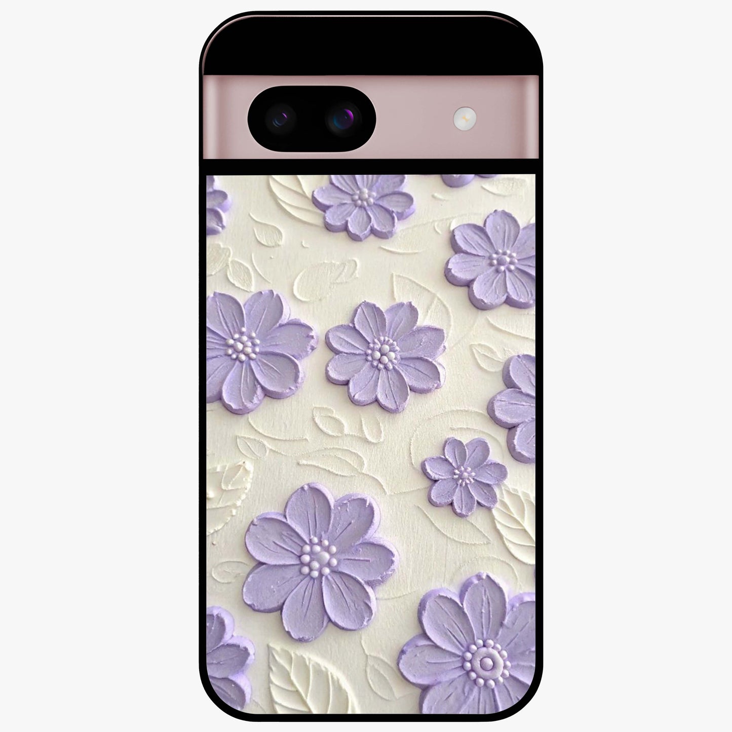 Floral Wall Art With Purple Flowers Glass Case showing flat back view with purple flower artwork and glossy glass finish.