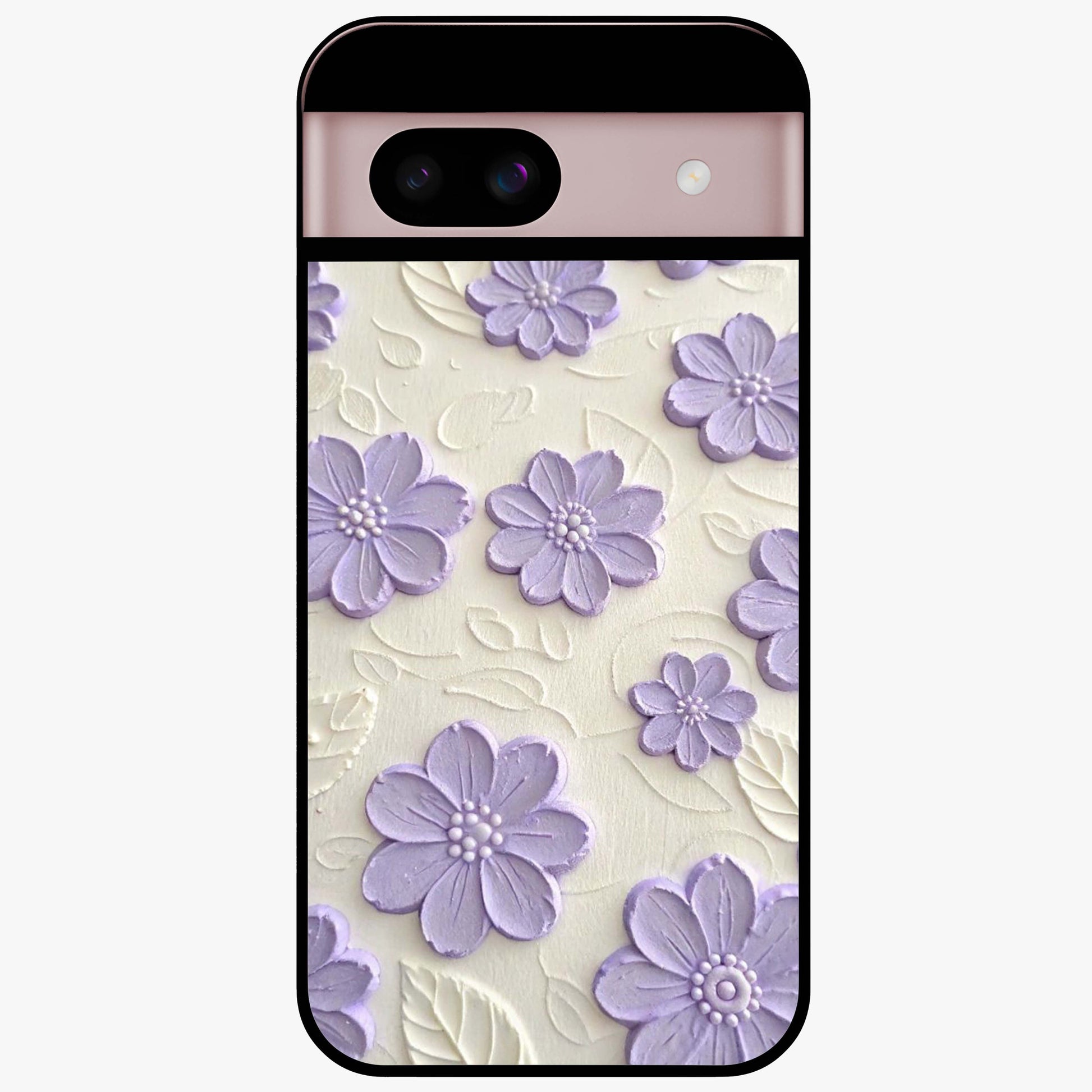 Floral Wall Art With Purple Flowers Glass Case showing flat back view with purple flower artwork and glossy glass finish.