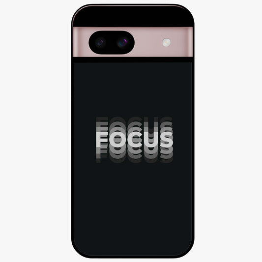 Focus Mode On Glass Case showing flat back view with bold motivational typography design and glossy glass finish.