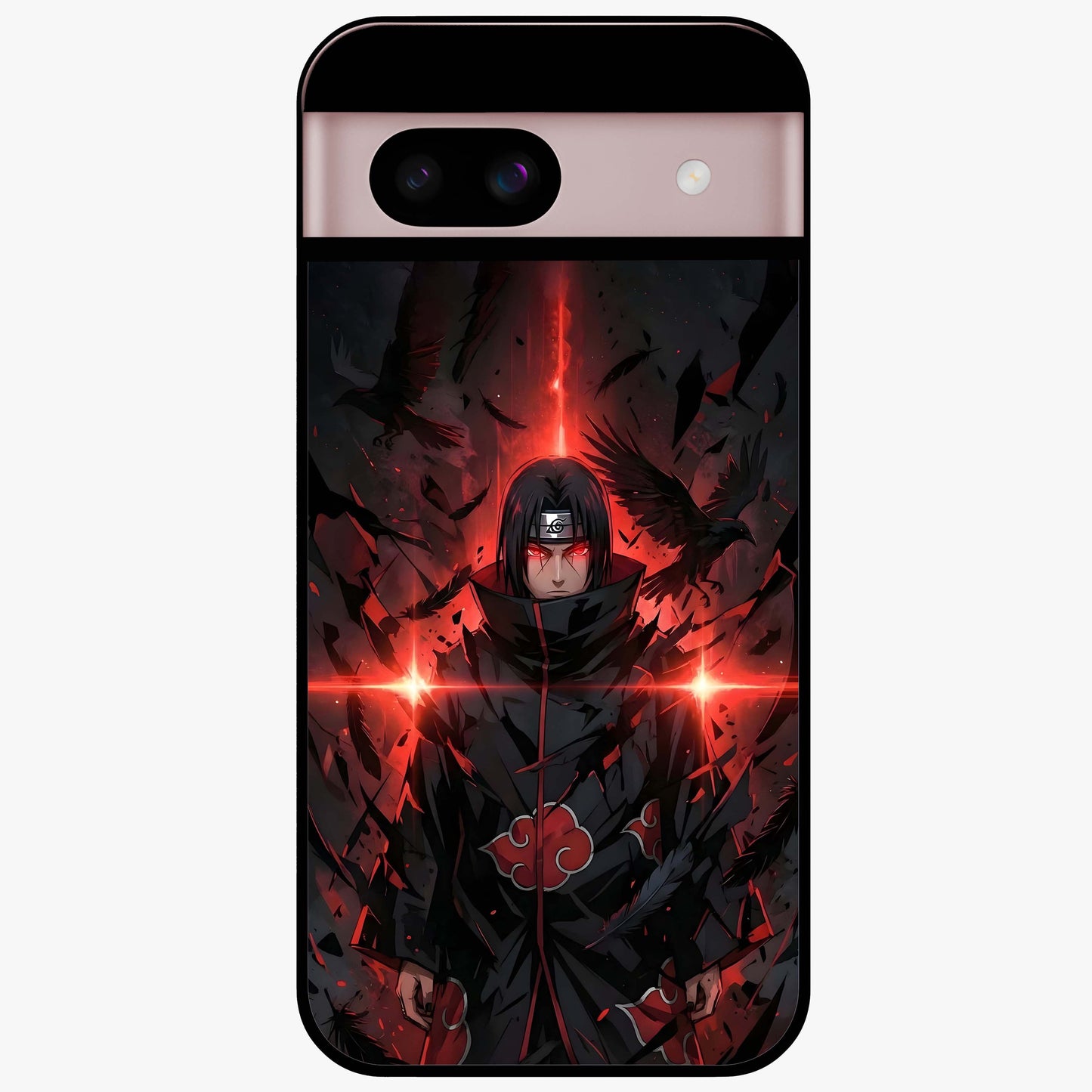 Focused Blade Discipline Glass Case showing flat back view with warrior sword themed artwork and glossy glass finish.