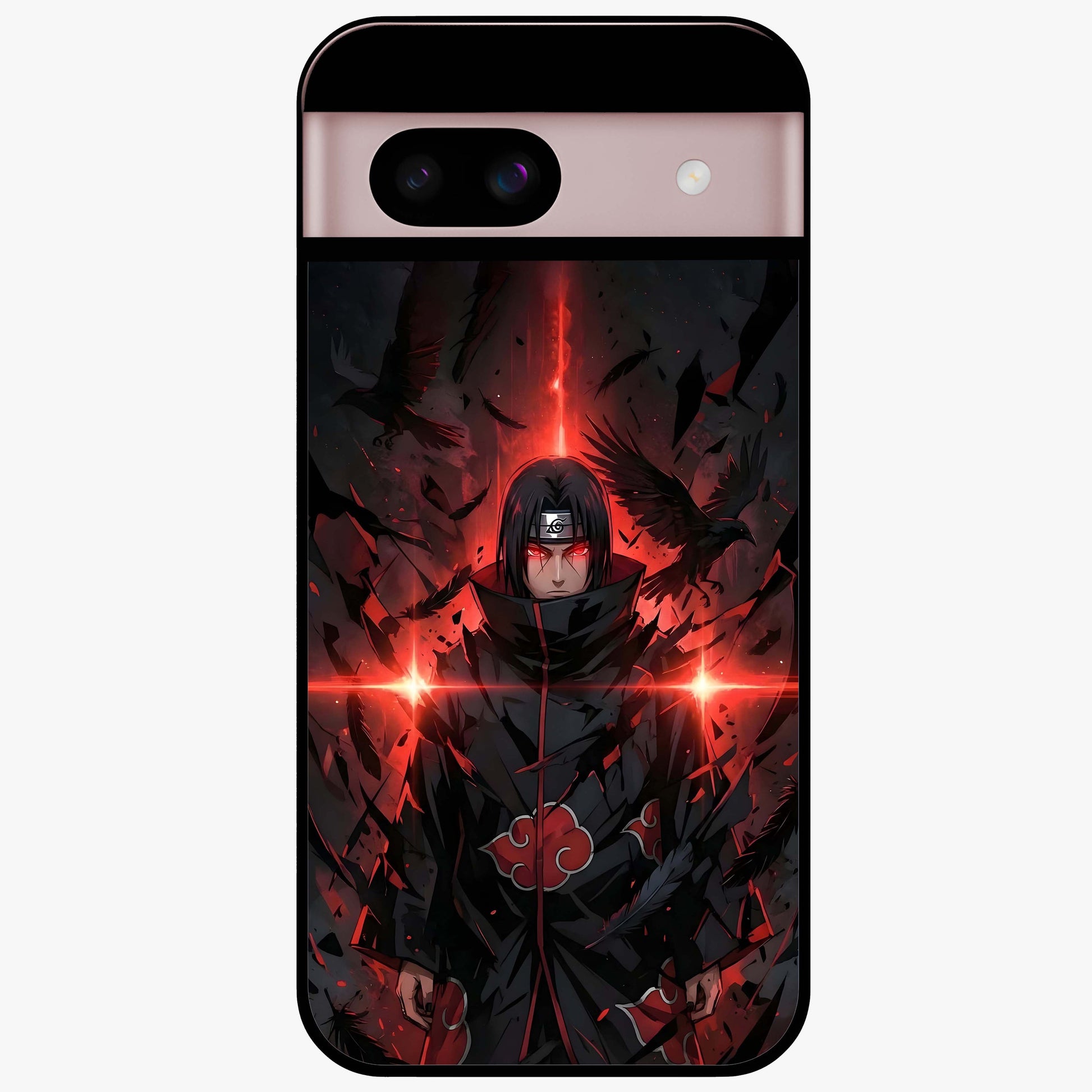 Focused Blade Discipline Glass Case showing flat back view with warrior sword themed artwork and glossy glass finish.