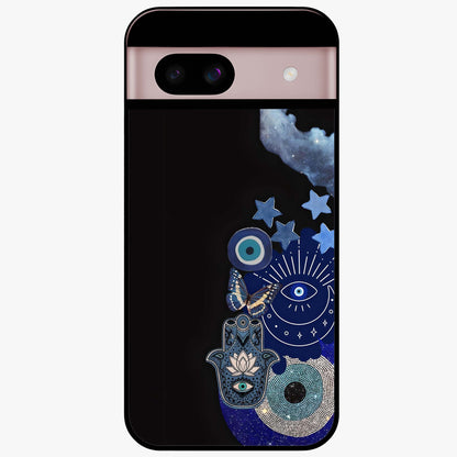 Galactic Charm Cluster Glass Case showing flat back view with glowing celestial charm artwork and glossy glass finish.