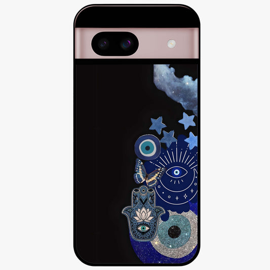 Galactic Charm Cluster Glass Case showing flat back view with glowing celestial charm artwork and glossy glass finish.