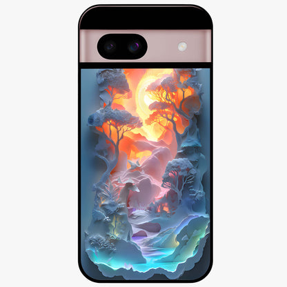 Glow Forest Portal Glass Case showing flat back view with glowing forest portal artwork and glossy glass finish.