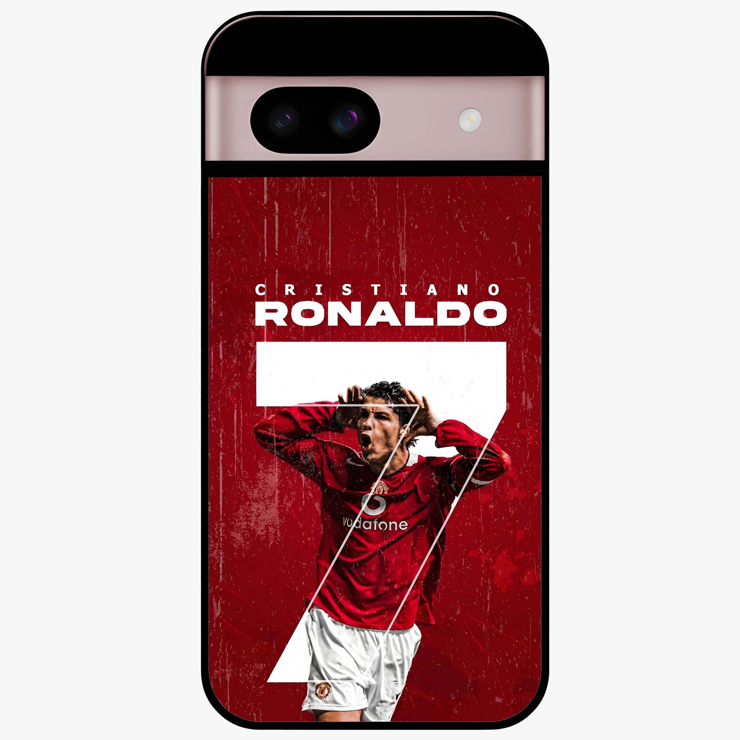 Goal Celebration Legacy Glass Case showing flat back view with football celebration inspired artwork and glossy glass finish.