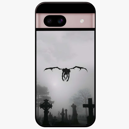 Graveyard Shadow Descent Glass Case showing flat back view with dark graveyard themed artwork and glossy glass finish.