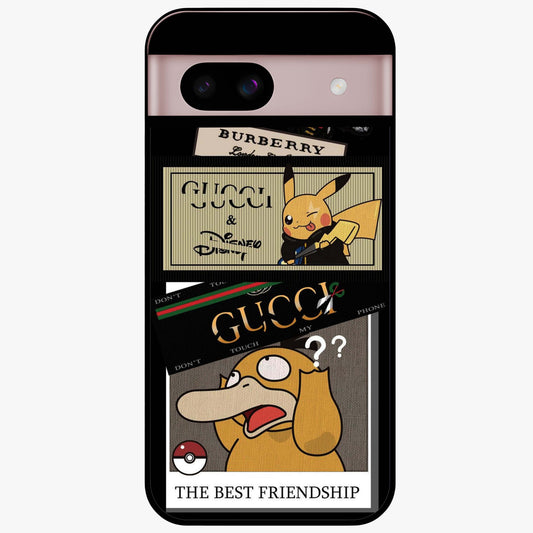 Gucci Play Mashup Glass Case showing flat back view with luxury inspired graphic artwork and glossy glass finish.