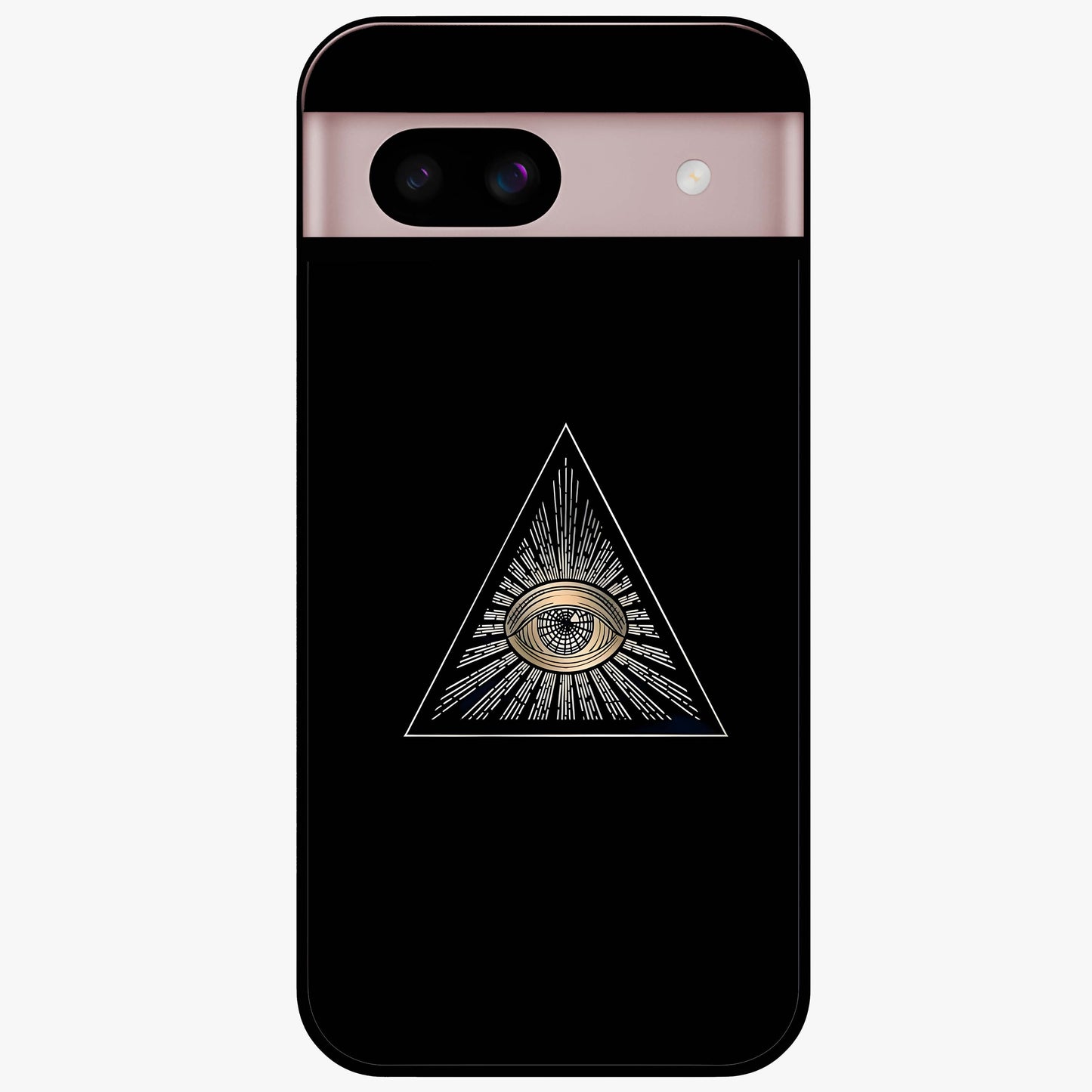 Illuminati Evil Glass Case showing flat back view with mysterious illuminati symbol artwork and glossy glass finish.