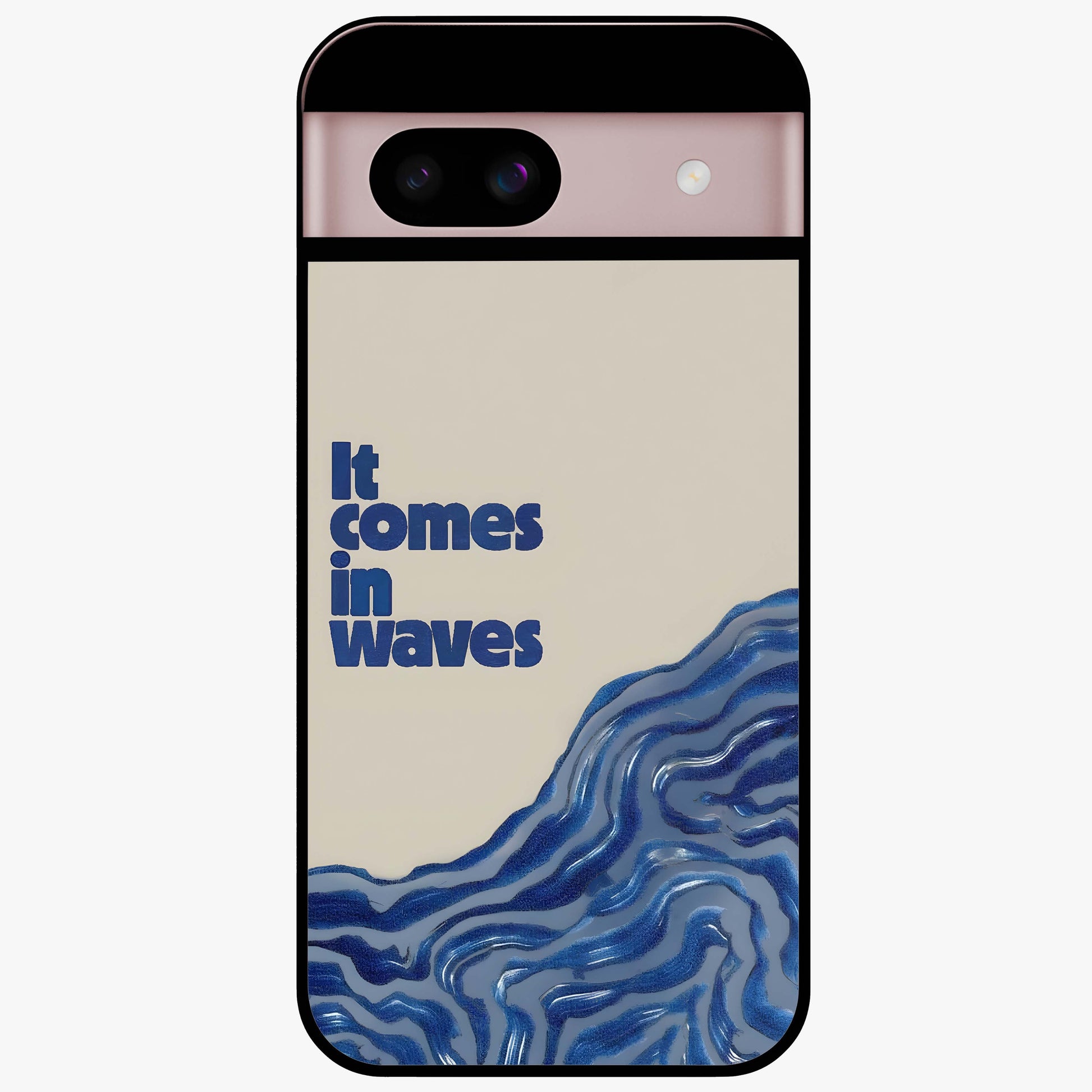 It Comes In Waves Quote Glass Case showing flat back view with inspirational wave themed quote artwork and glossy glass finish.
