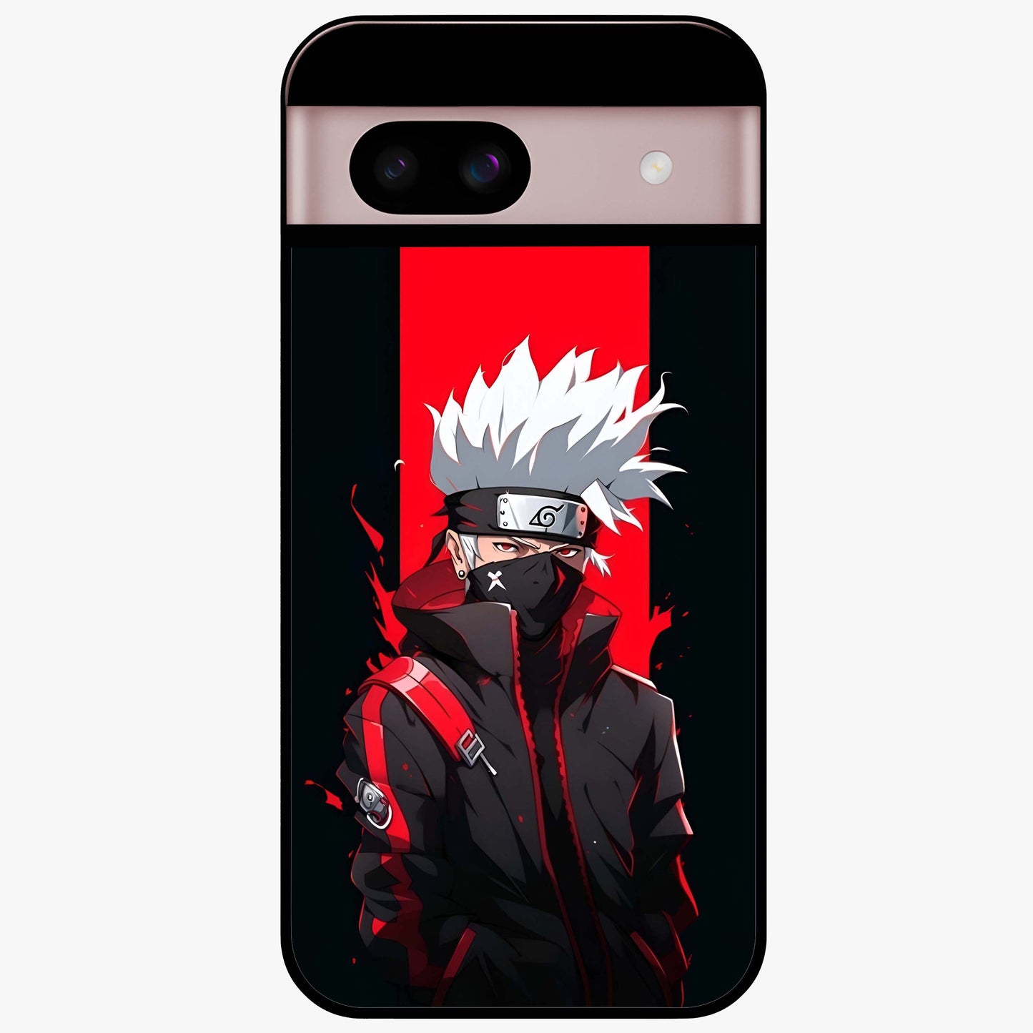 Kakashi Scarlet Shadow Glass Case showing flat back view with powerful anime ninja artwork and glossy glass finish.